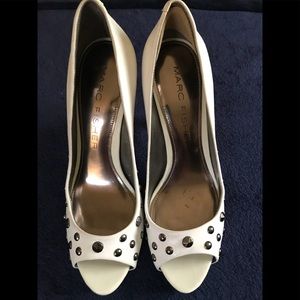 White Marc Fisher Studded Platform Heels